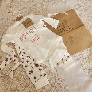 Rae Dunn HAPPY FALL Y'ALL 3 piece baby girl pajamas size 3-6 months